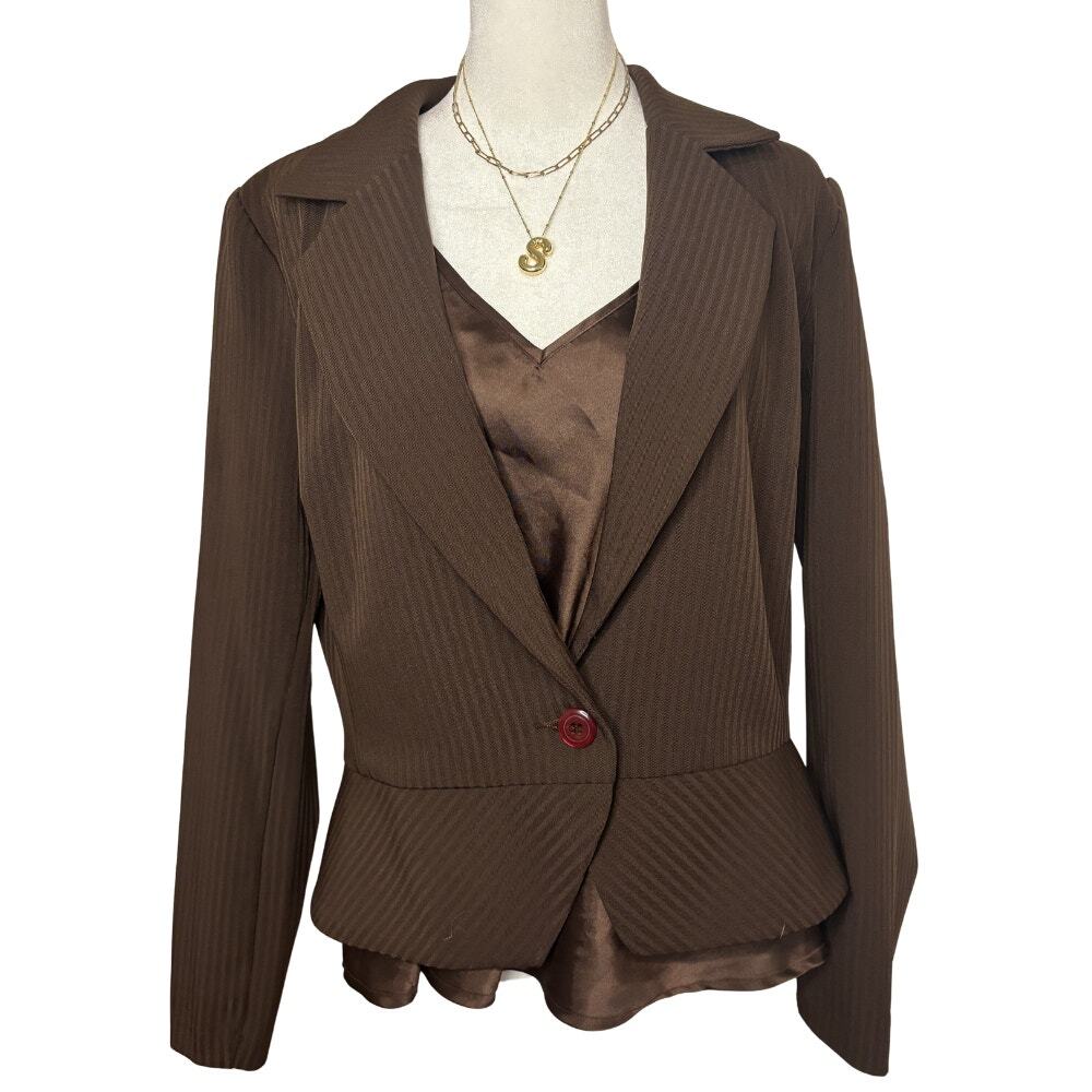 Who's Tracy by Tracy Evans Ribbed Brown Blazer Y2K Size 10